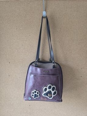 Chala Brown Paw Print Convertible Bag Shoulder, Crossbody, or Backpack